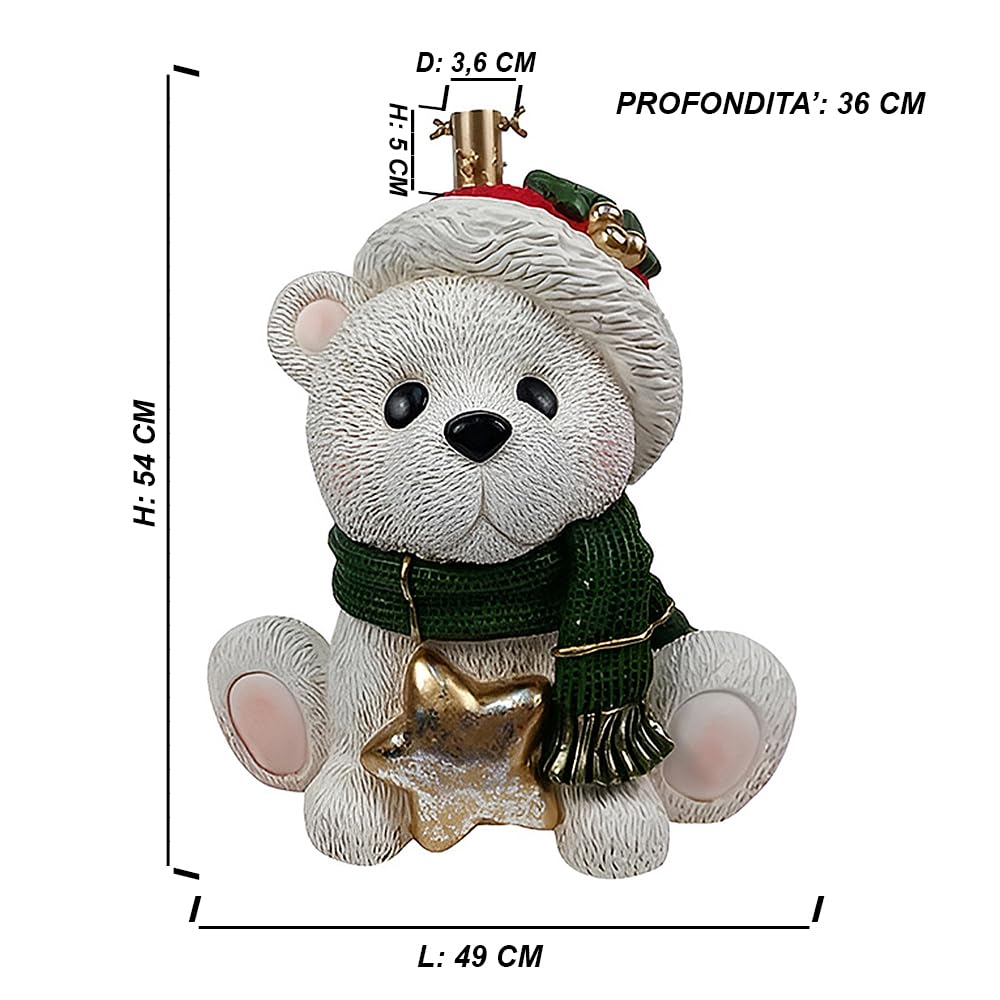 Base per Albero di Natale Orso Bianco Seduto Sciarpa Verde e Stella Oro Supporto Piede Decorazioni Natalizie Bambini Felici