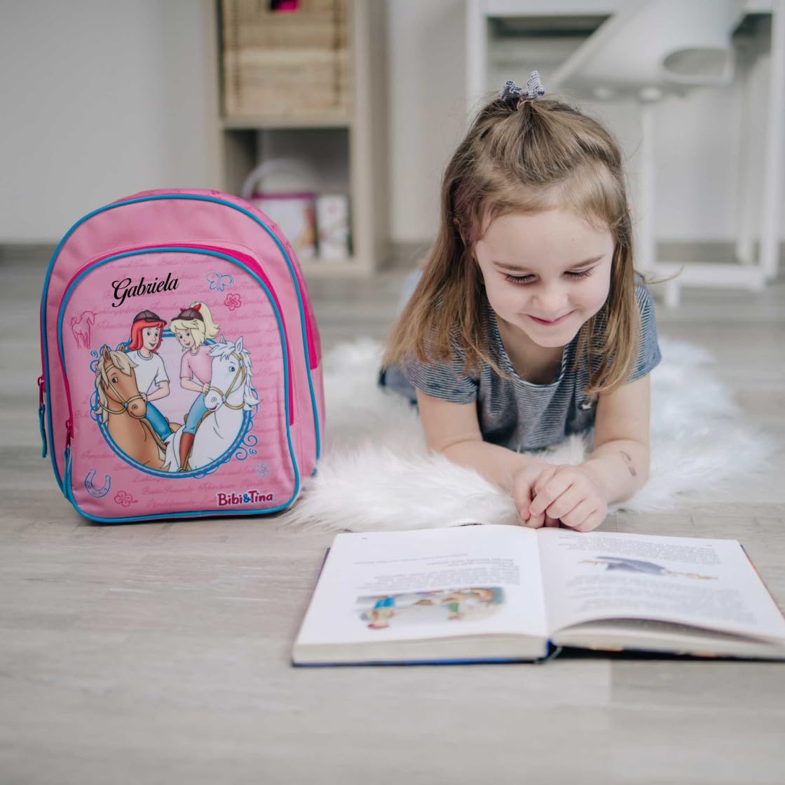 Kindergartenrucksack Bibi & Tina Mädchen - Personalisiert mit Name - Set Pferde Kinderrucksack