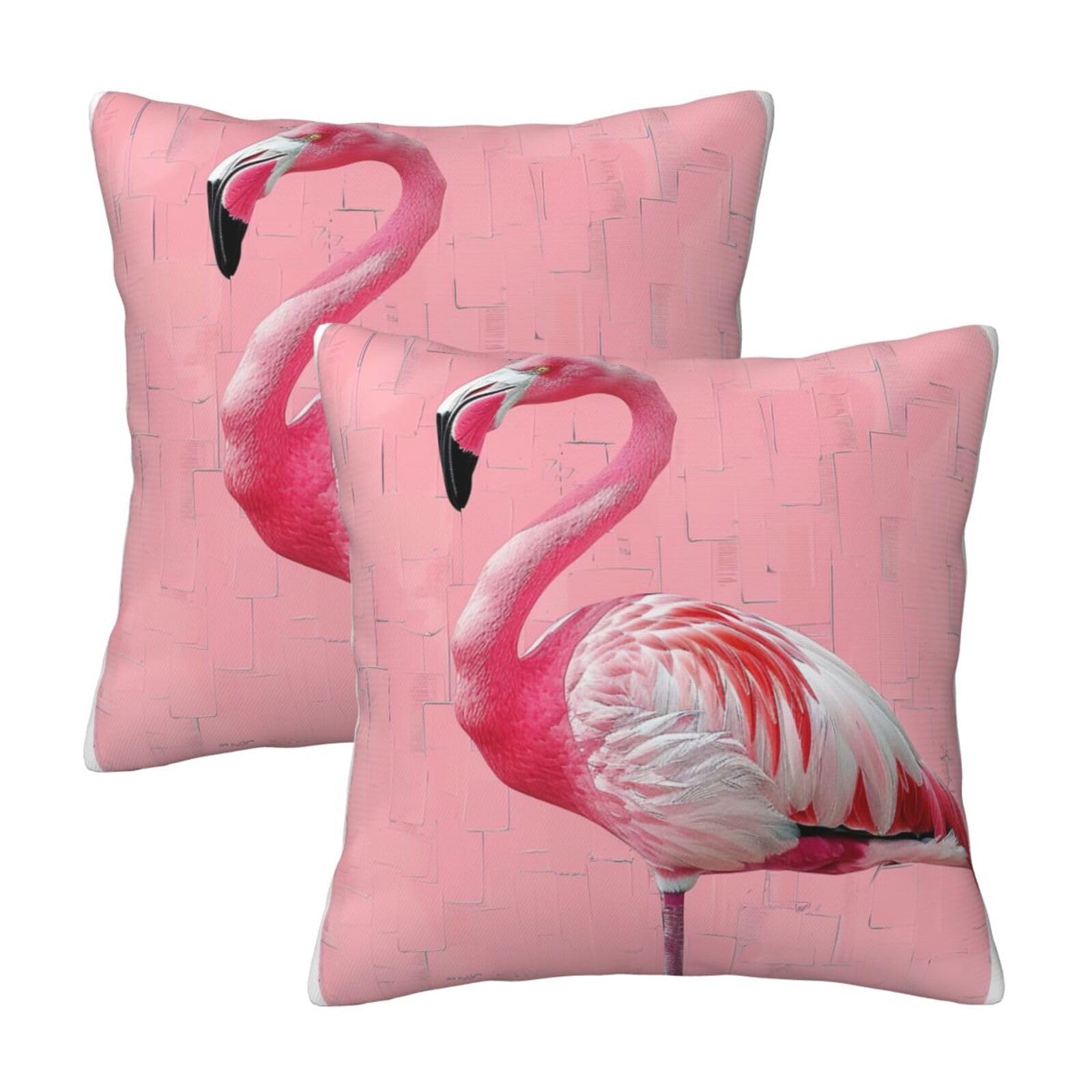 Flamingo 1 Throw Pillow Cases 2 Pack Square Pillowcases Soft Pillow Protectors for Couch Livingroom Sofa Bed Office Car,40x40 CM