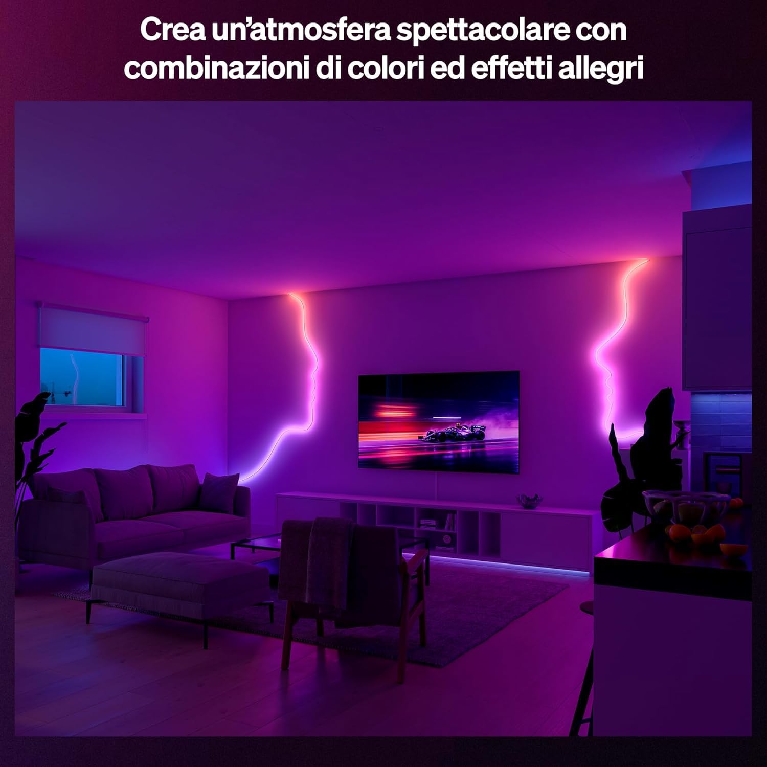 Striscia LED Hue Essential Flessibile, 5 m, RGBIC, Colori e Atmosfere Vivaci, Luce Flessibile per Interni, Installazione Facile, Controllo App e Voce, per Alexa, Google Assistant e Apple Home