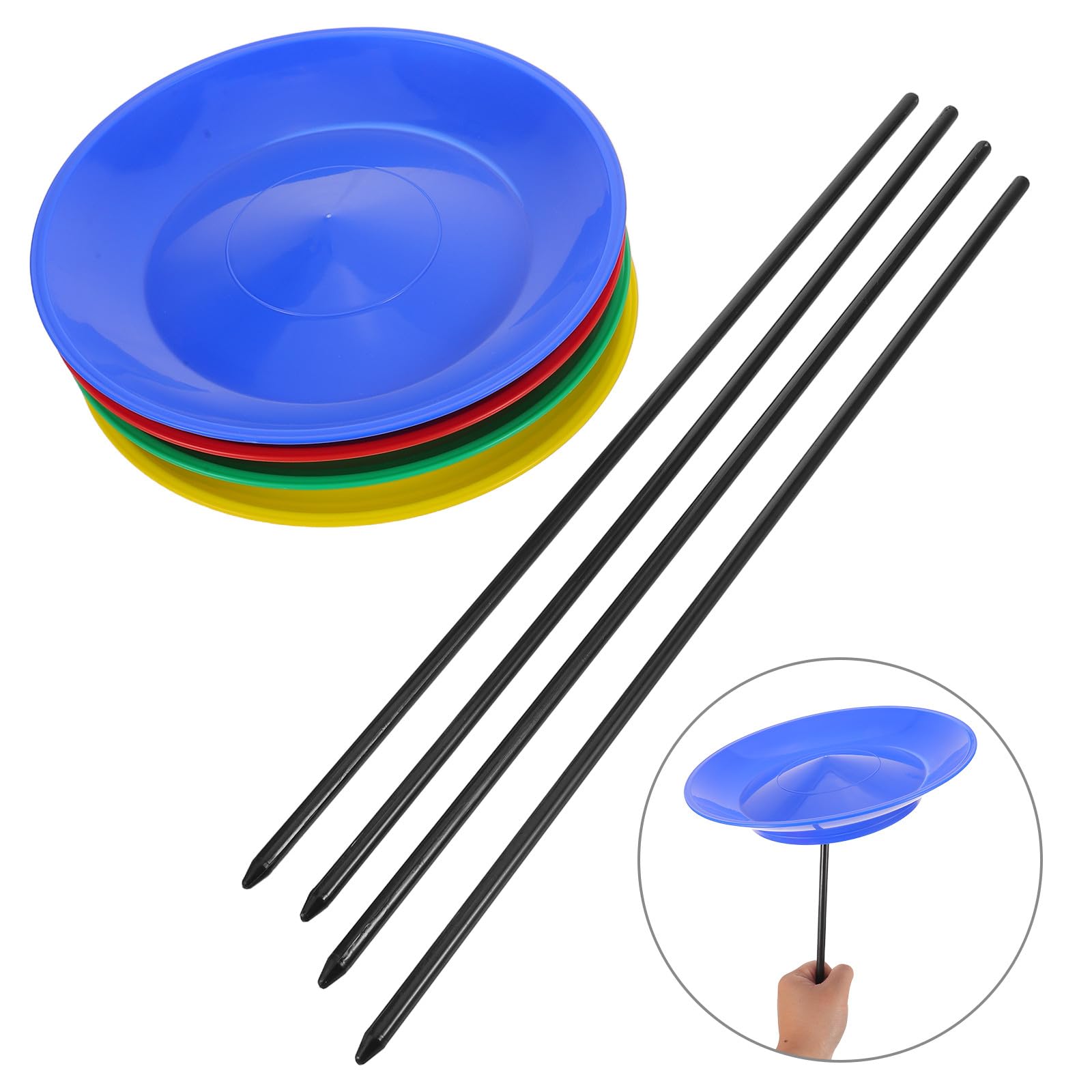 HOMSFOU Set di Giocoleria per Principianti con 4 Piatti Rotanti Colorati e Bastoncini da Circo, Kit per Abilità Circensi e Performance Teatrali, Giocattolo da Circo Resistente e Portatile