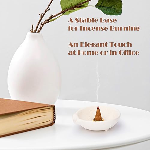 Miniatura 5 de Soporte de incienso 4 en 1 con colector de cenizas para conos, salvia, palo, santo, moderno, de cerámica, quemador, para limpieza y meditación
