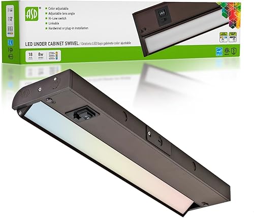 ASD Iluminación LED giratoria para debajo del gabinete, bronce de 18 pulgadas, 8 W, cableado o enchufable, 2700 K3000 K4000 K seleccionable, lente