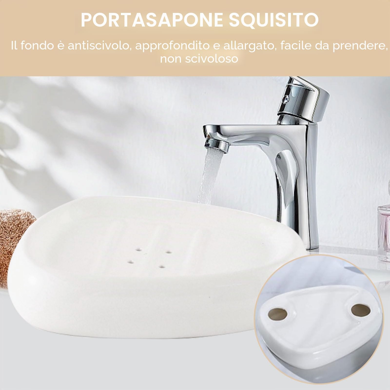 Set Bagno Accessori Completo in Ceramica, 6 Pezzi Set Accessori Bagno Moderno Include Dispenser di Sapone, Portaspazzolino, Coppetta per Collutorio, Scatola per Sapone e Vassoio, Bianco