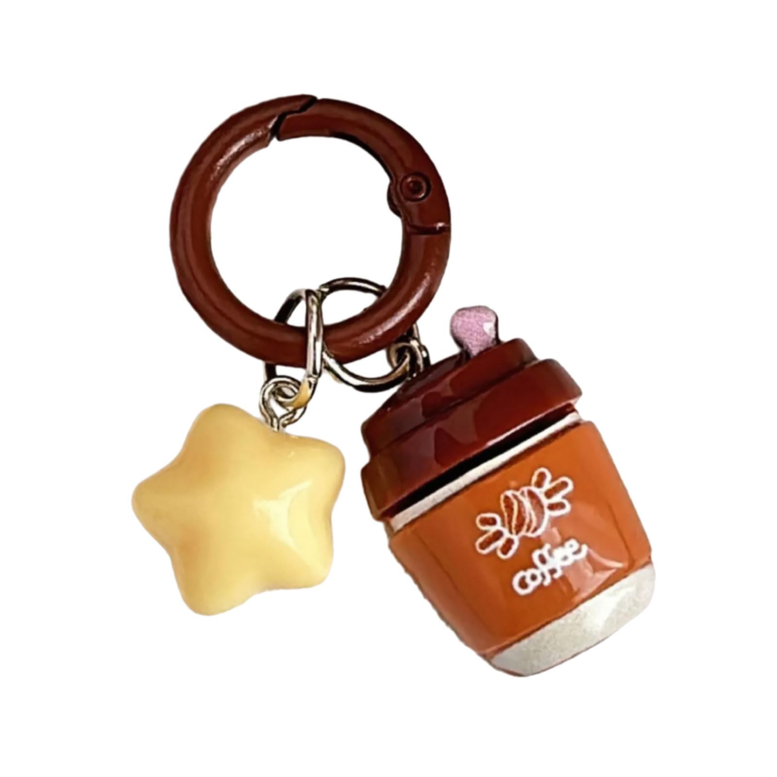 Jojnsha D Stylish Star Coffee Keyring Resin An Iron Keychain Pendant Hanging Ornament Ecors For Bags An Keys Ecorations