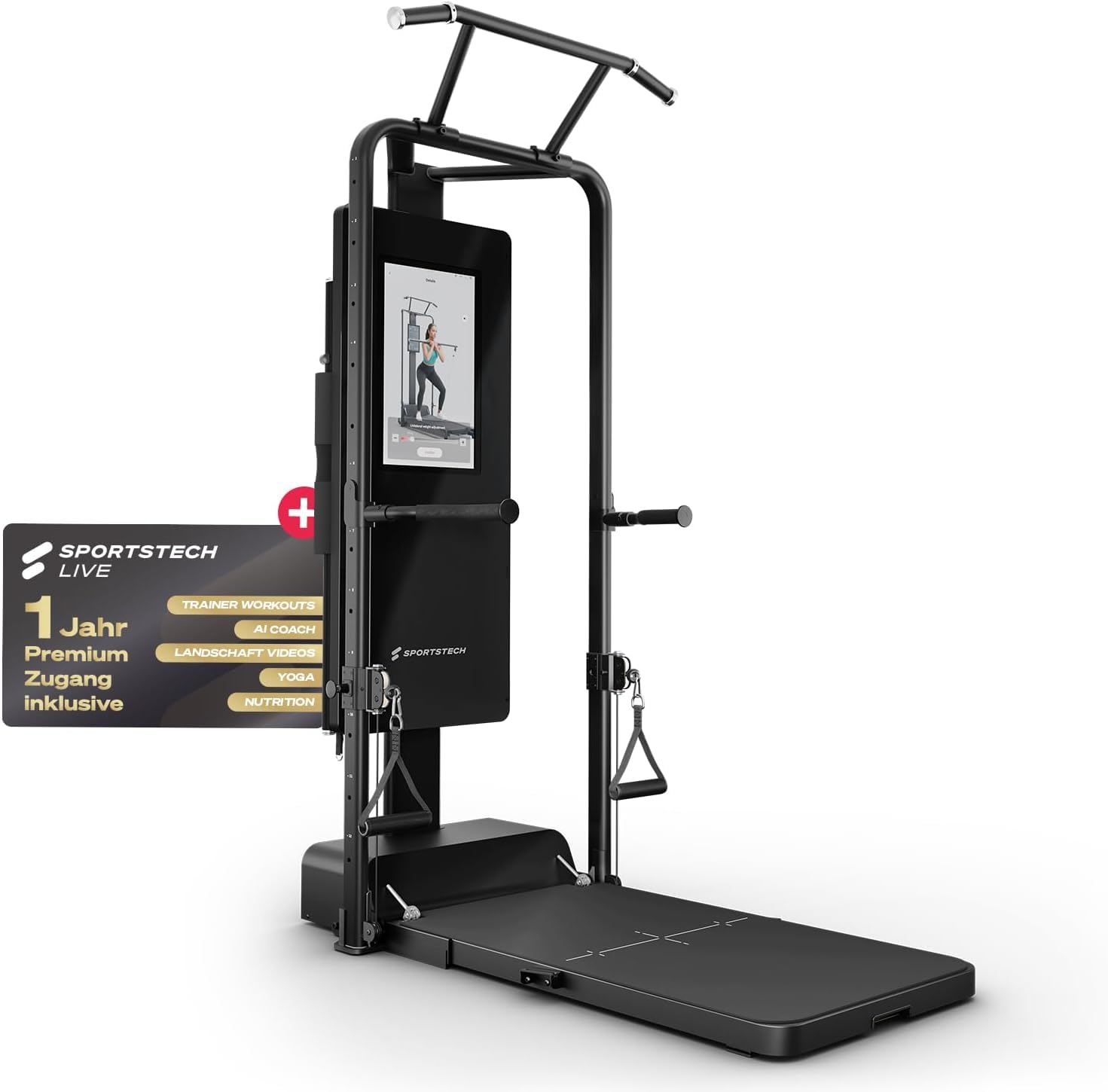 Sportstech sGym Pro – multifunktionale klappbare Kraftstation für Zuhause, 21" Display, 400+ Übungen, 13-Fach verstellbare Kabelzüge, Spotter, inkl.1 Jahr STL-App, platzsparend, Ganzkörpertraining