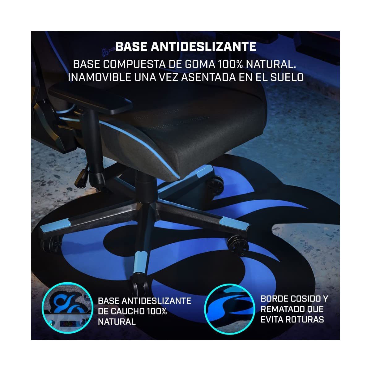 Newskill Floorpad Alfombra Silla Gaming 100x100cm Caucho Natural Negra | Caucho 100% natural de 3mm con diseño antirrayaduras. Compatible con todas las sillas gaming Newskill.