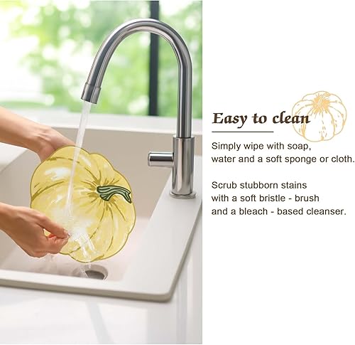 Miniatura 5 de Simplebrand Juego de 4 manteles individuales con estampado de calabaza amarilla para cocina, resistentes a las manchas, protegen la mesa del