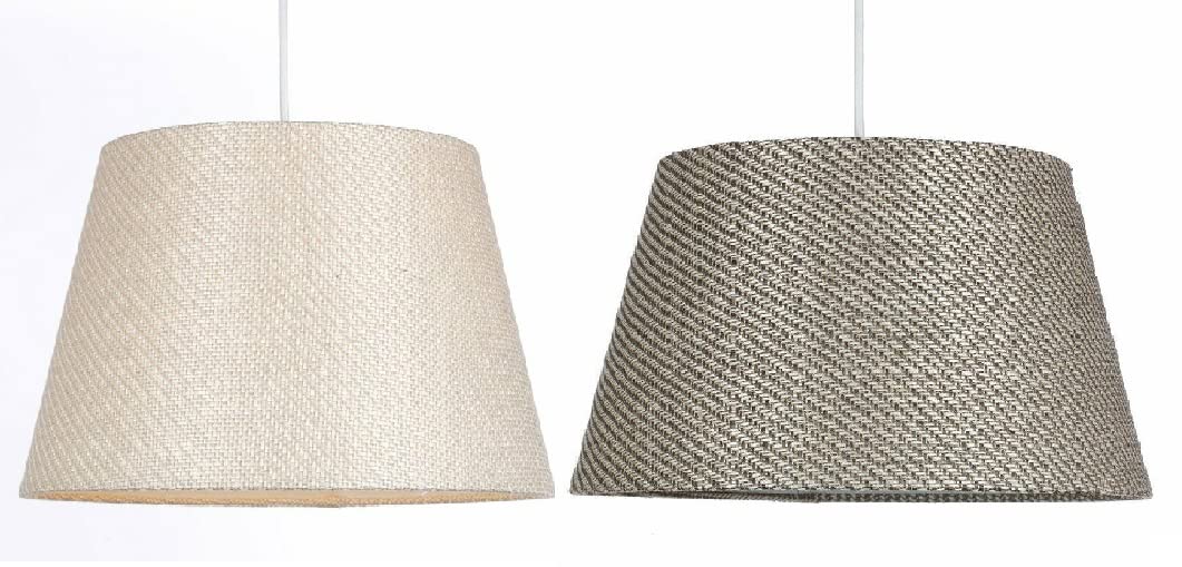 Slub-Linen Easy-Fit Ceiling Light Coolie/Drum Shade Lamp Shade (14 Inches (35 cm), Grey Fabric Shade)