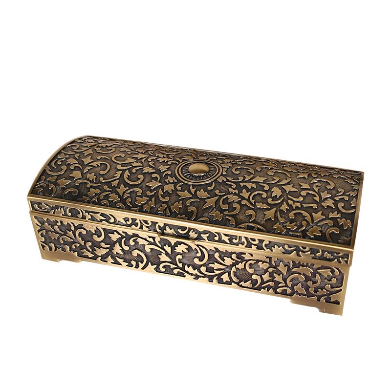 Caja de metal vintage de corte europeo, decoración antigua, para anillos, aretes, collares, organizador de almacenamiento, recuerdo creativo, cofre del tesoro, regalo ideal de boda y cumpleaños para