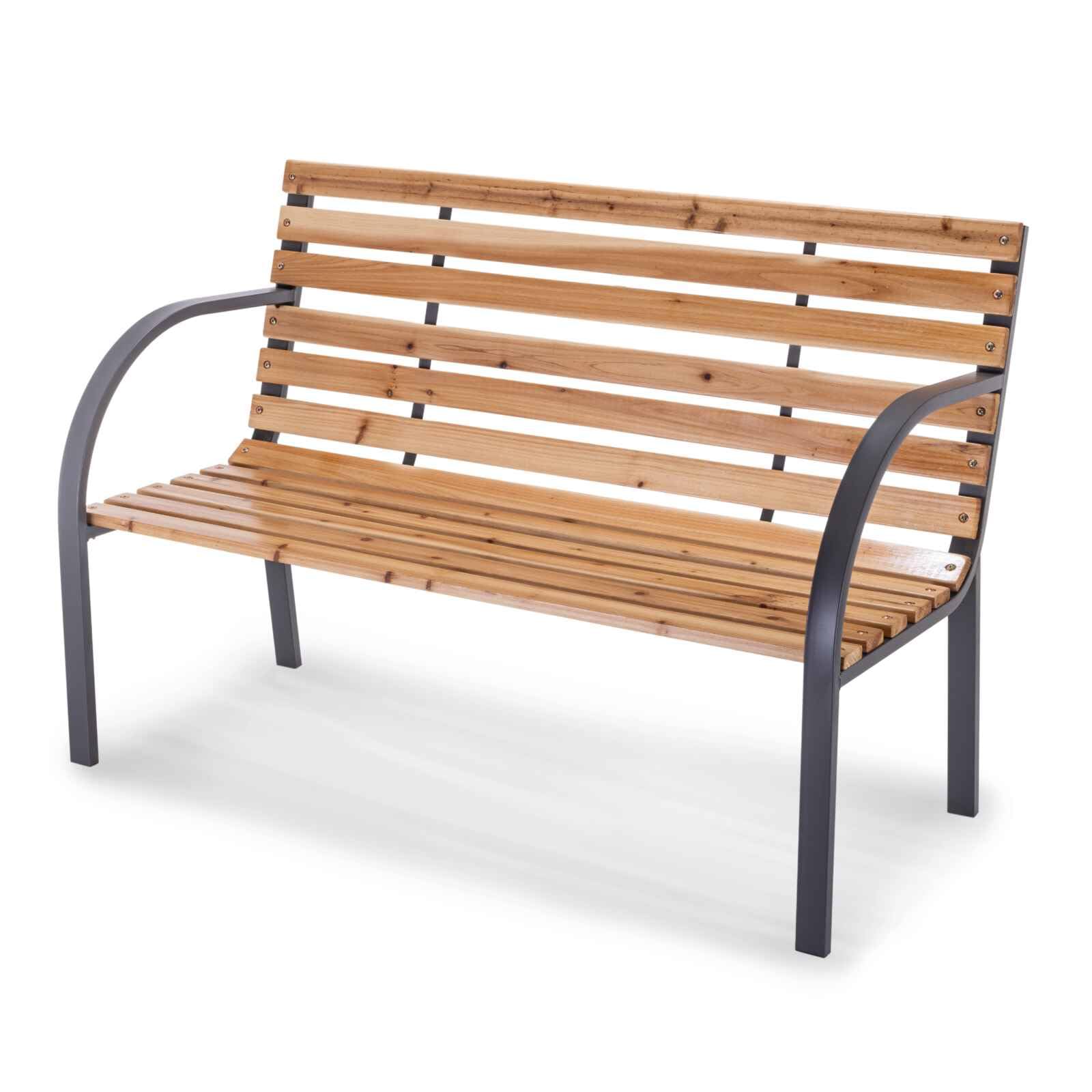 Practixx Gartenbank Holz Metall wetterfest Anthrazit 2-Sitzer mit Rücken- & Armlehnen, Bank aus Holz & Stahl, 119,5 x 62 x 83 cm, Sitzbank klassisch für Garten, Balkon, Terrasse | mit 2 Streben