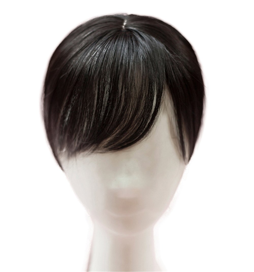 Women's Hair Toppers Clip in Top Hairpiece Toupee with Side Bangs for Thin Hair (Black Thick)