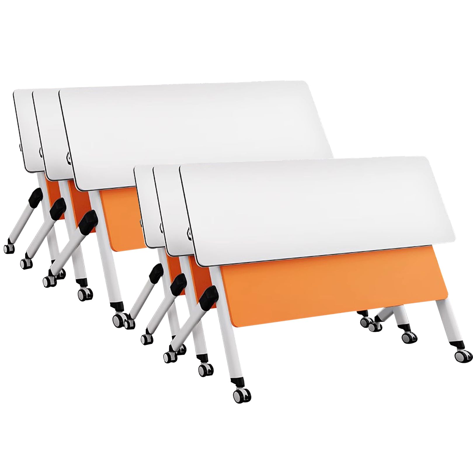 Set di tavoli da conferenza pieghevoli per formazione e seminari. Design modulare ad incastro con ruote per configurazioni flessibili in uffici, sale riunioni e sale di formazione. Soluzione