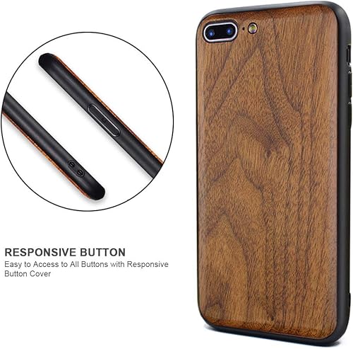 Miniatura 2 de Funda de madera para iPhone 7 Plus8 Plus, madera natural real, delgada, a prueba de golpes, híbrida de madera para iPhone 7P8P (nogal)