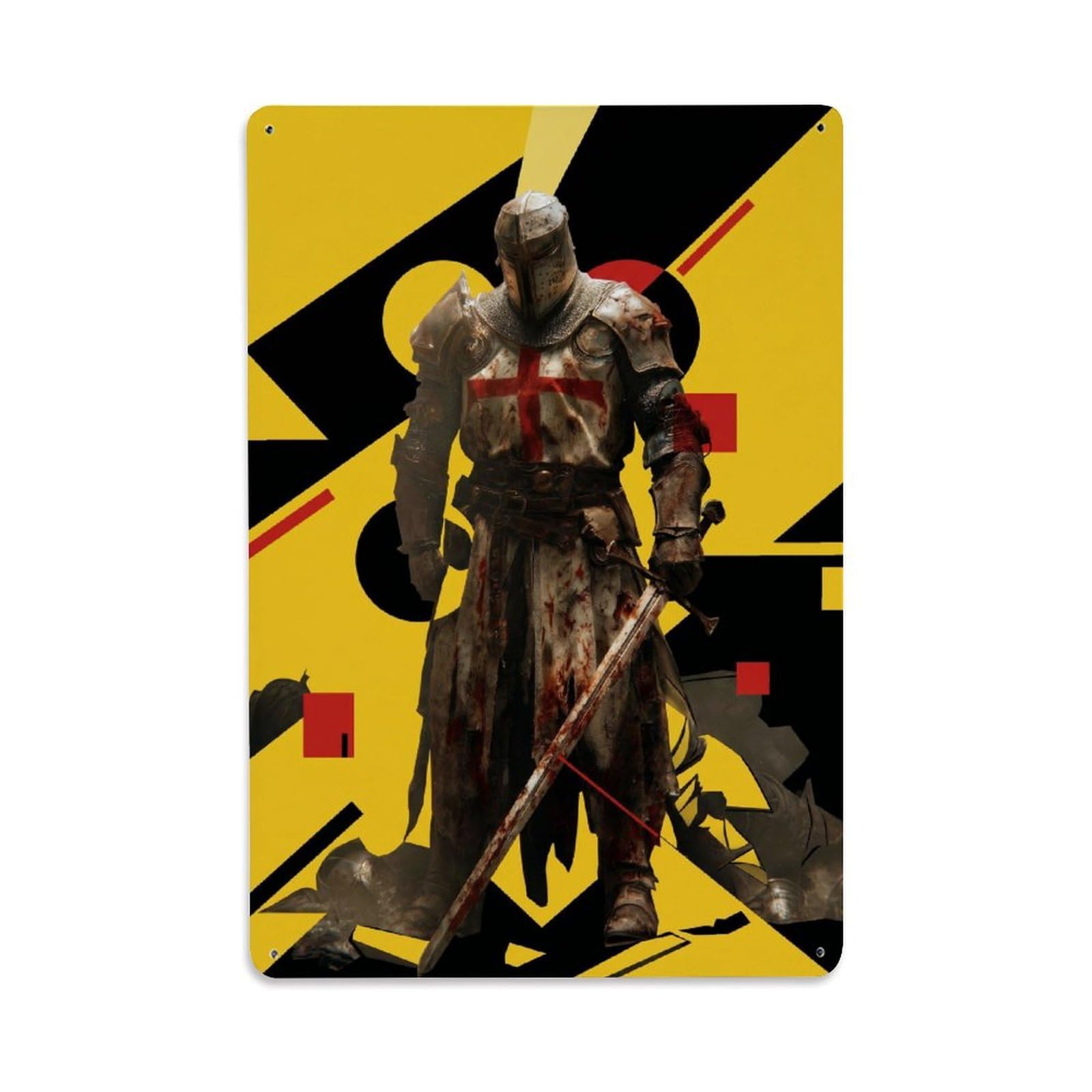 Olhnbad Style Knight Templar Sword Bearer Medieval Armour Geometric Metal Tin Sign