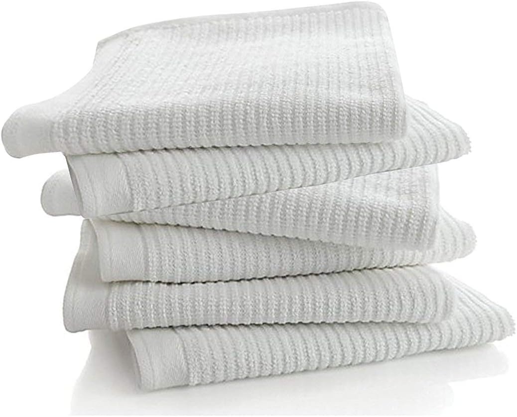 Bar Mop Kitchen Bathroom Cleaning Towels, Set of 6, Size 16” x 19”, First Quality, 100% Cotton, Brilliant White Color, Machine Washable