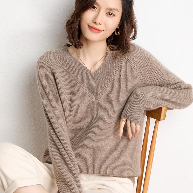 Women's Cashmere and Merino Wool Blend V Neck Sweater Lightweight Knit Sweater3