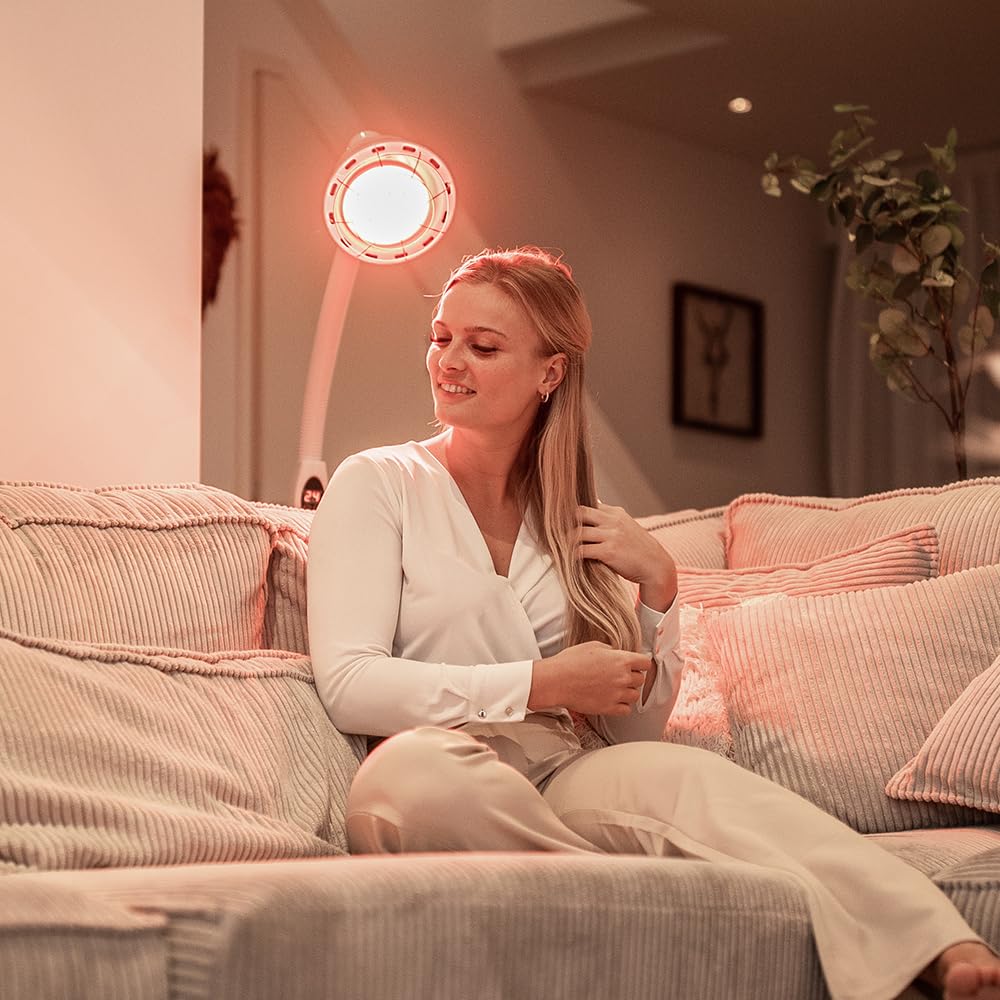 Infrarotlampe 300W – höhenverstellbar – mit Timer – Rotlichtlampe für Zuhause – Wellness & Hautpflege – Collagen Licht – Wärmelampe