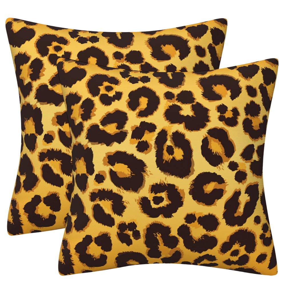 JynxtoyZeal Leopard Throw Pillow Cover 2 pcs Cheetah Print Pillow Case,Square Cushion Covers, for Home Couch Bed Sofa(45×45cm