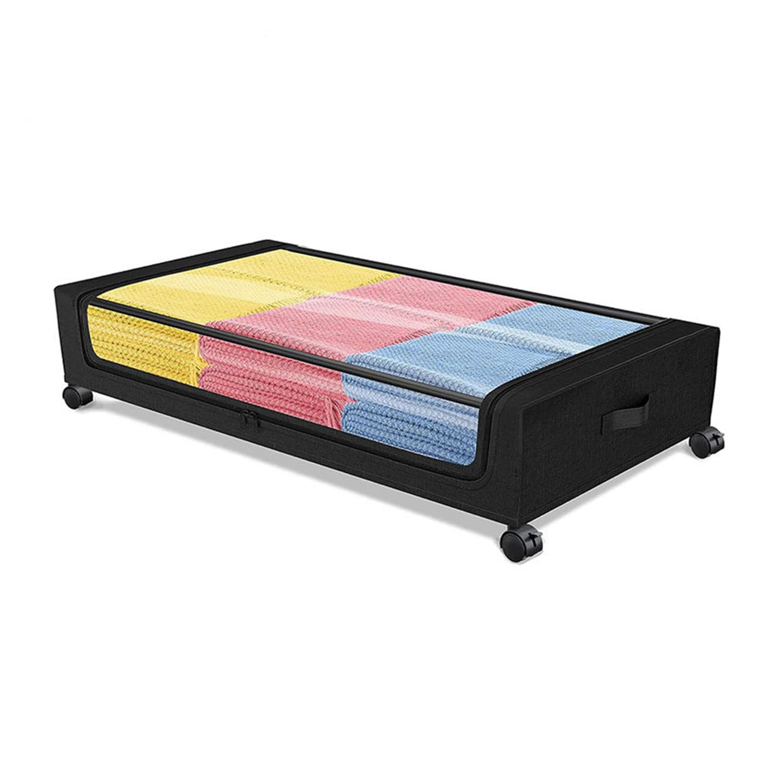 Rollende metalen opberglade voor onder het bed - vierkante opbergcontainers voor onder het bed met wielen en doorzichtig venster, opbergbak onder het bed voor handdoeken,Black
