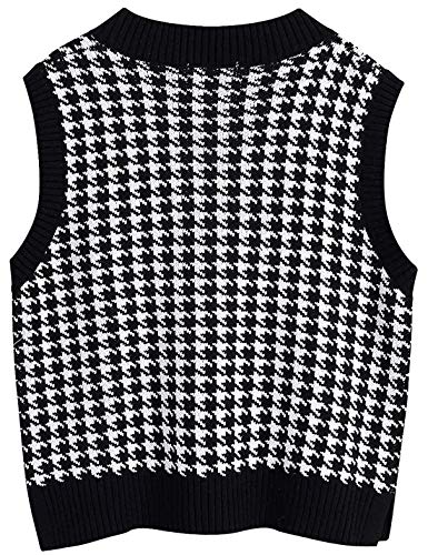 Locachy Women's Houndstooth Pattern Preppy Style V-Neck Sleeveless Knit Pullover Sweater Vest2