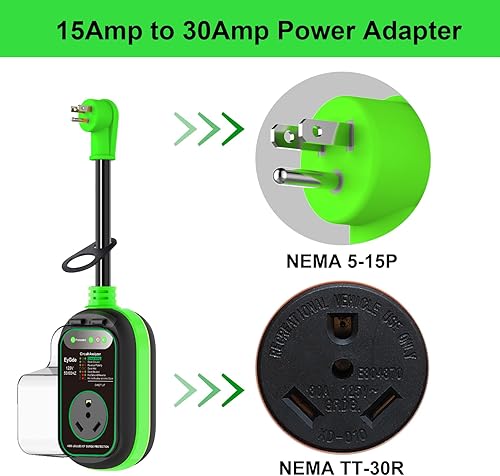 Miniatura 2 de EyGde Adaptador RV de 30 amperios a 50 amperios con protector de sobretensiones impermeable, patentado TT-30P macho a 14-50R hembra, analizador de