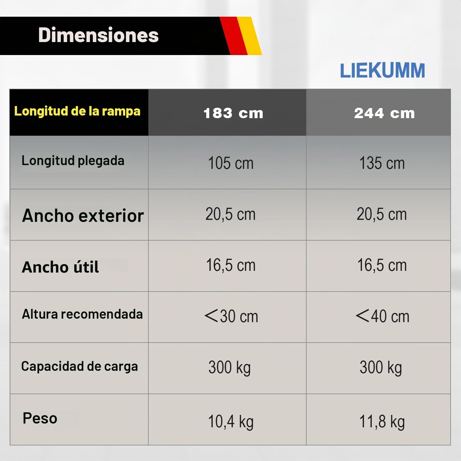 LIEKUMM Rampa telescópica para sillas de ruedas de 105 a 183 cm, capacidad de carga de 300 kg, rampa telescópica para umbrales de puerta, sillas de ruedas eléctricas, bicicletas, 3 longitudes