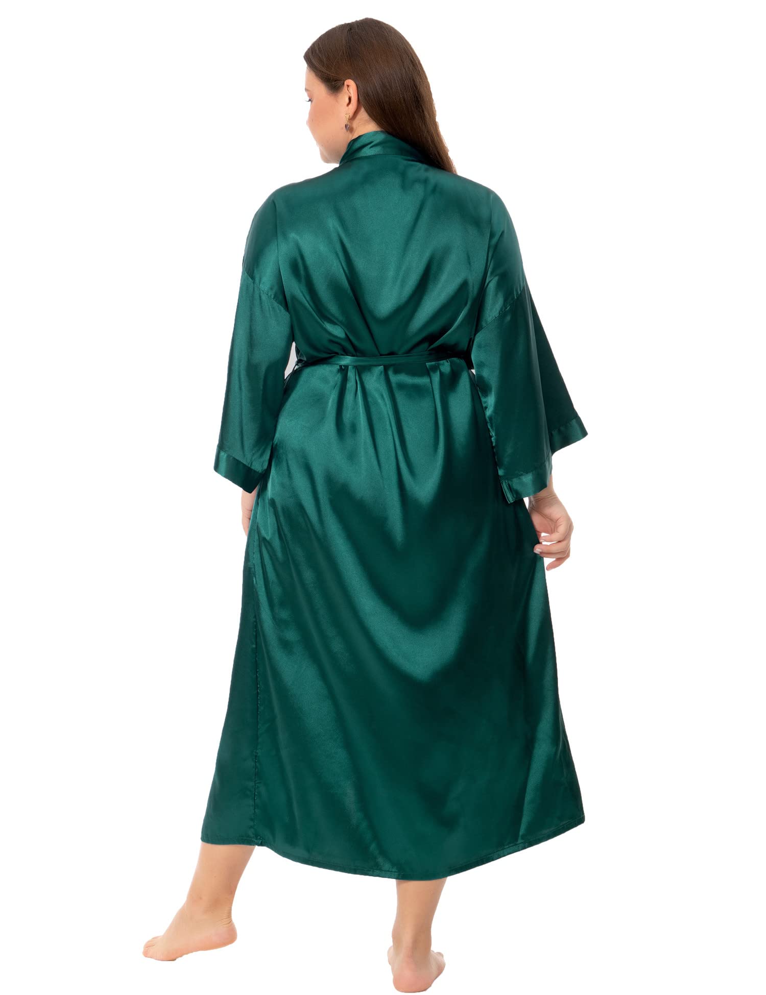Bata larga de satén floral para mujer, talla grande, de seda, kimonos florales de pavo real, ropa de dormir.