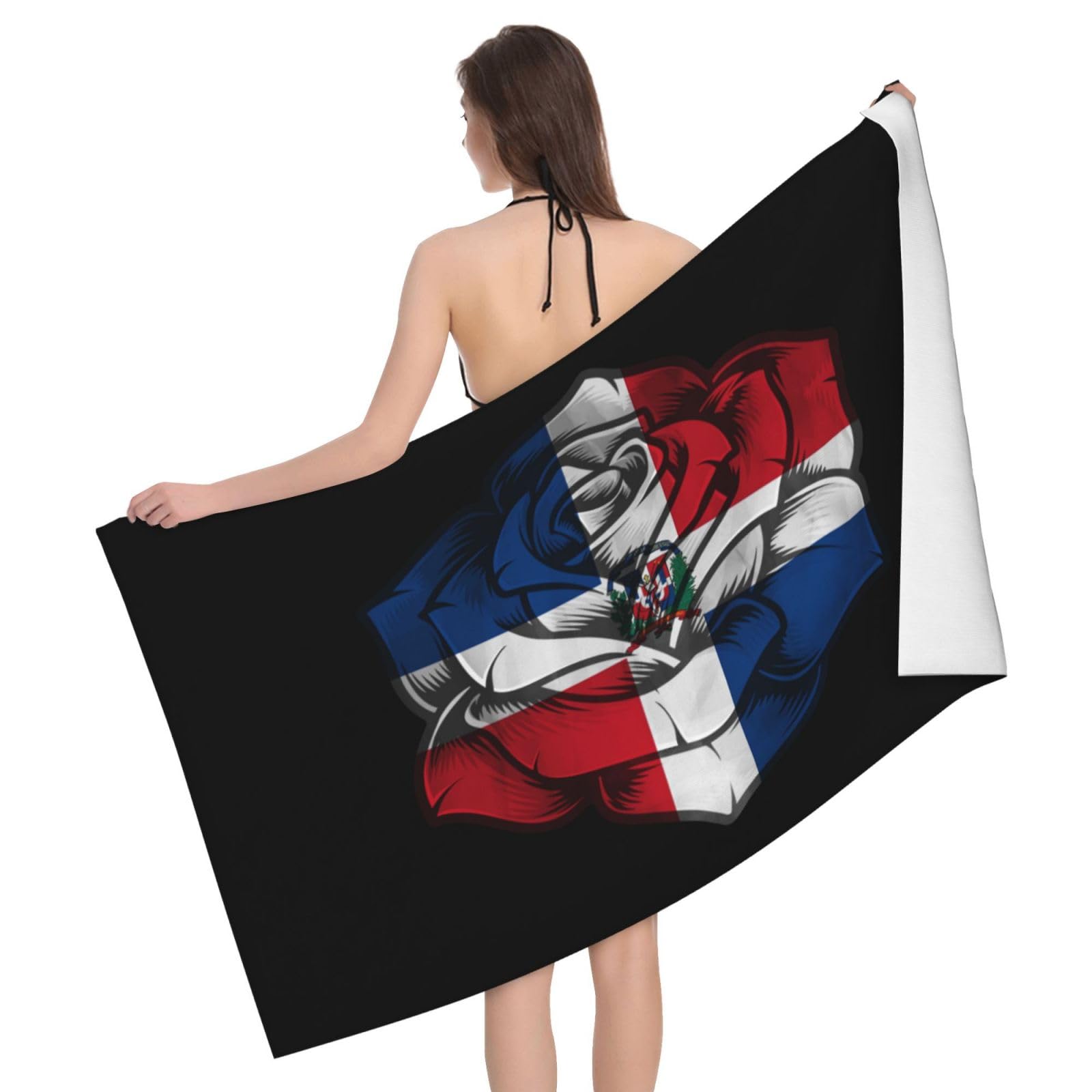 HLBSDM Microfiber Rose Dominican Republic Flag Beach Towel Quick Dry Soft Sand Free Beach Towels for Pool Swim Beach Lightweight Thin Towels