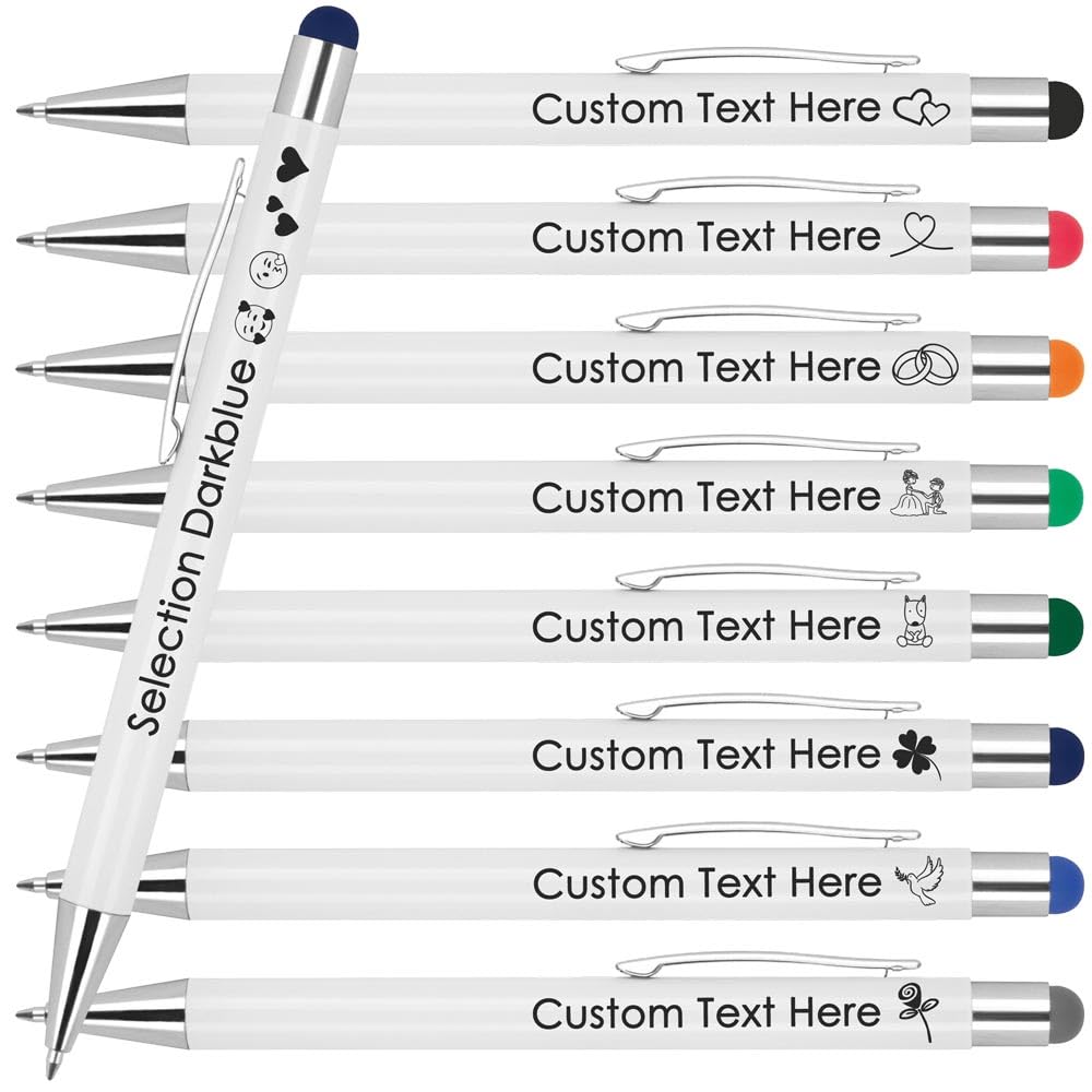 Juwelier Schönschmied Ballpoint Pen With Personalised Engraving | Promotional Ballpoint Pen WIth Custom Text| Writing & Touch Function | Rubberised Surface | Laser Engraving (Dark Blue, 10 PCS)