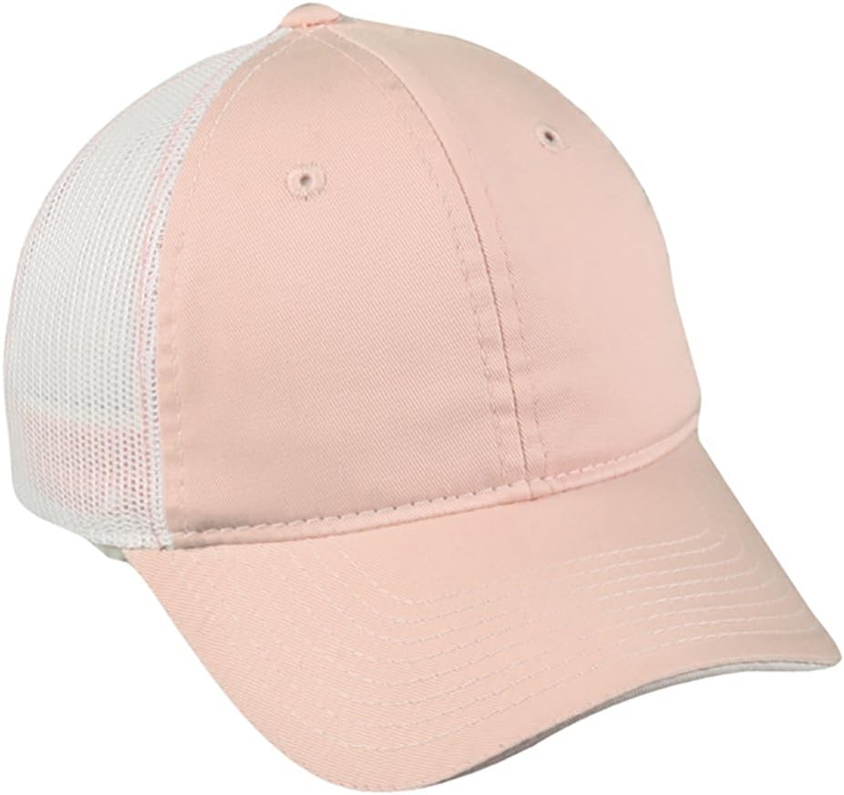 Outdoor Cap Blank Baseball Hat, Mesh Back, Unstructured Dad Cap, One-Size, Pink/White