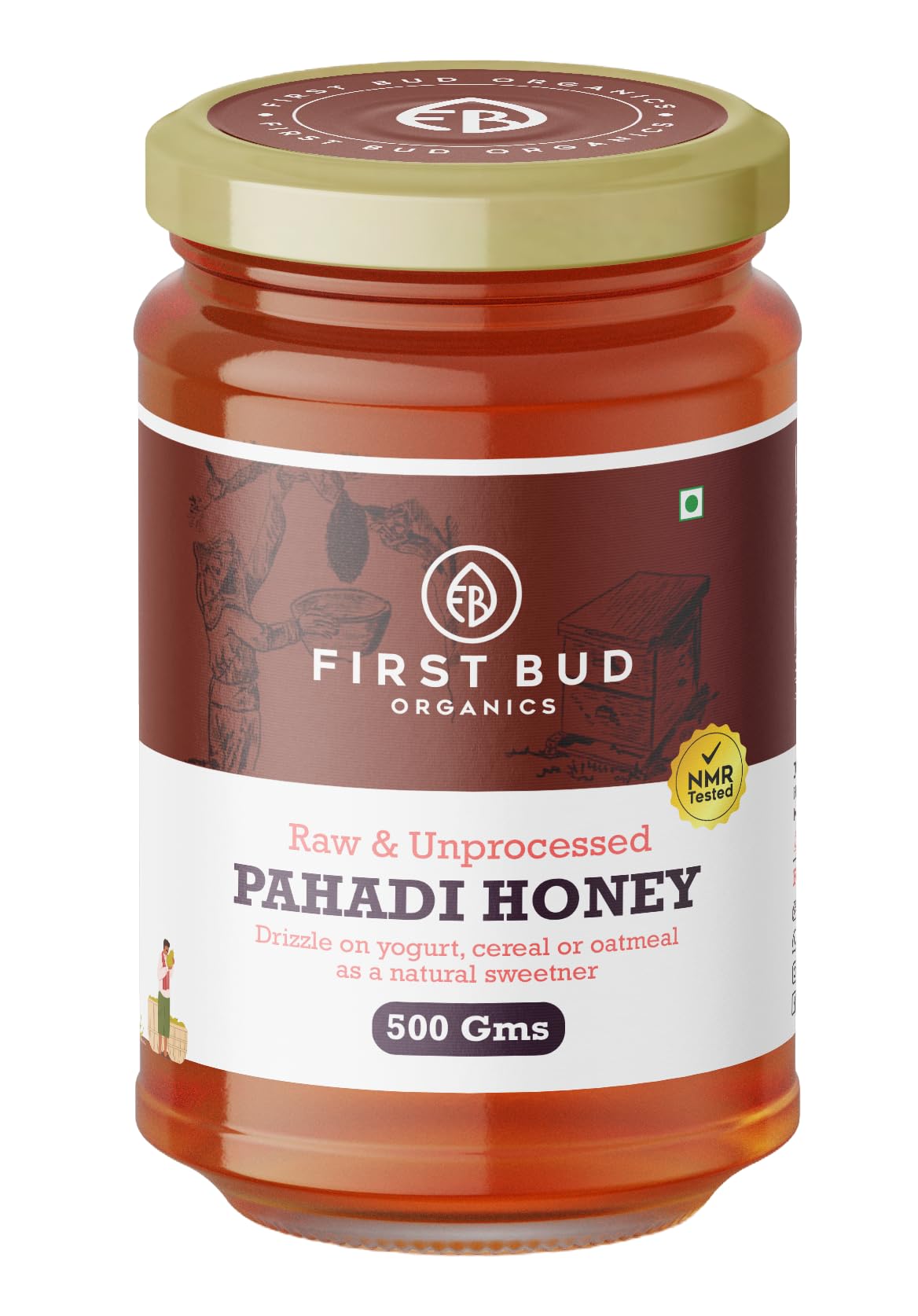 First Bud Organics Honey pahadi | Organic Raw Unprocessed Pure Natural Honey Promotes Digestion and Health (17.6 Ounce)