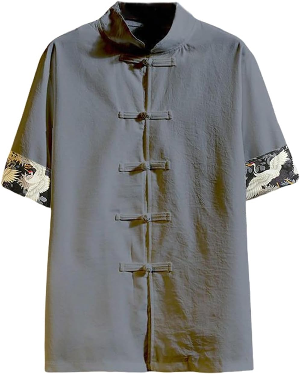 Men's Summer Casual Chinese Style Frog Button Solid Color Short Sleeve Shirt