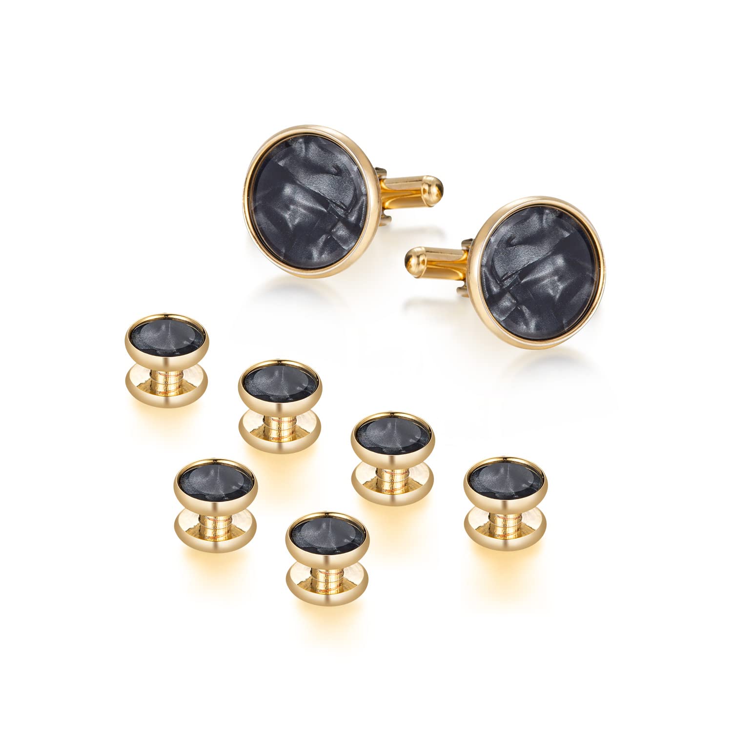 wynameleri Mens Classic Shirts Cufflink Studs, Mother-of-Pearl Tuxedo Shirt Button and Cuff Links Set, Formal Business Wedding Jewelry