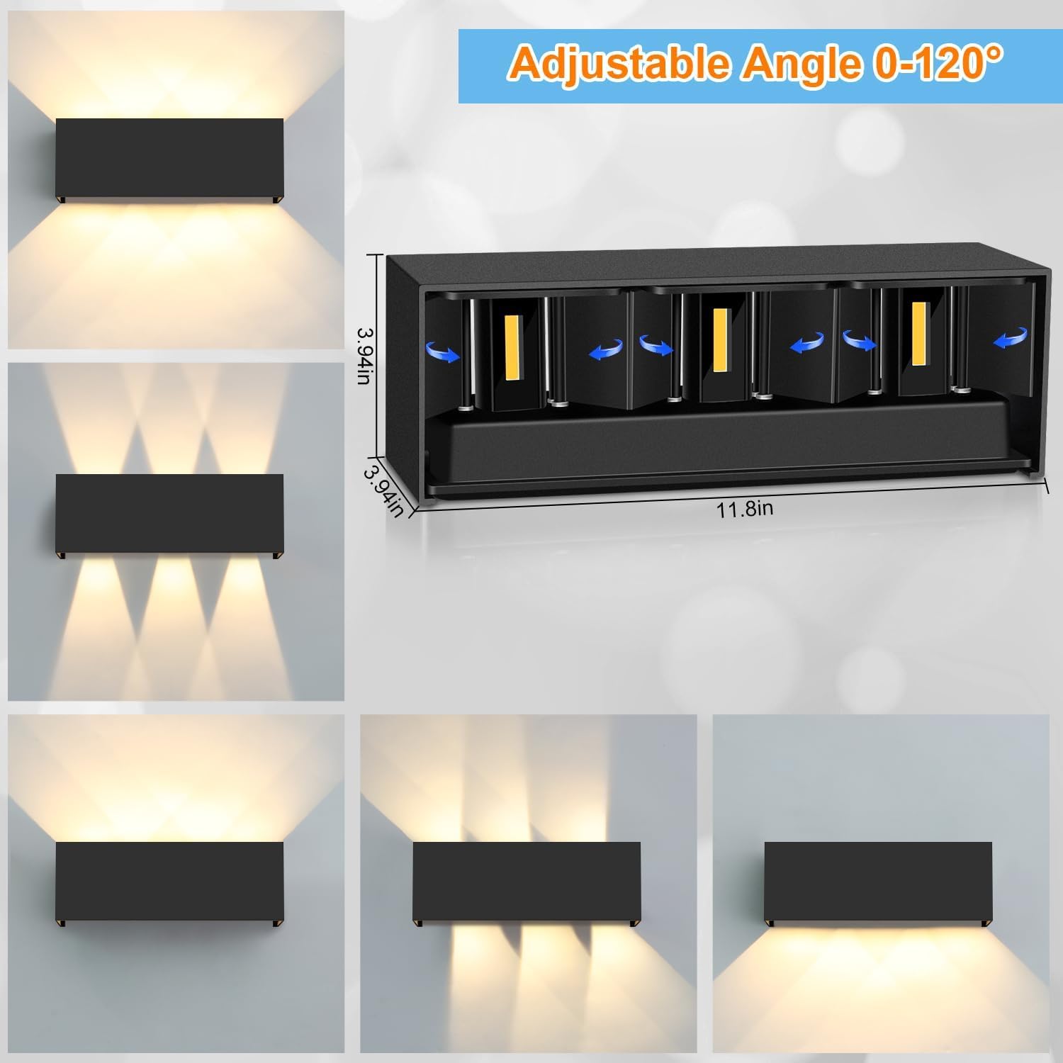 ledmo 4 Pezzi 30W Applique da Parete Interno Angolo Regolabile del Fascio su e giù Lampade da Parete 3000K Bianco caldo IP65 Impermeabile Applique Esterno