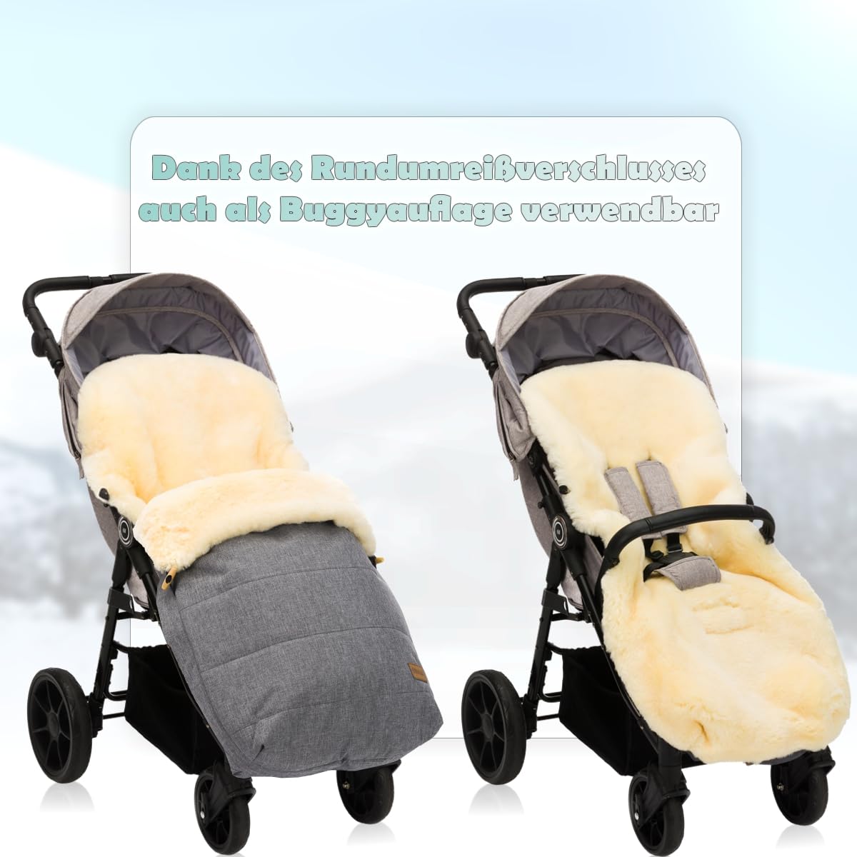 Winter Fusack Kinderwagen  Warm Polar Fleece, Wasserdicht, Universal Mit  Reflektorstreifen (Schwarz)