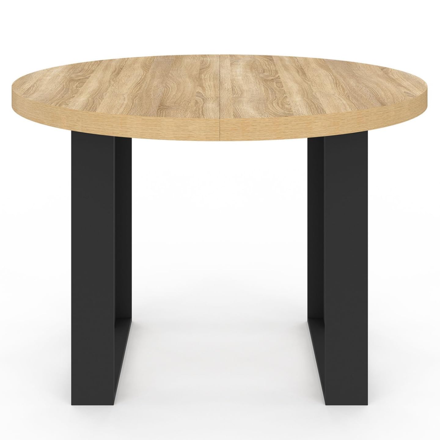 IDMarket Phoenix - Mesa de comedor fija redonda (110 cm, madera y negro, 4 personas)