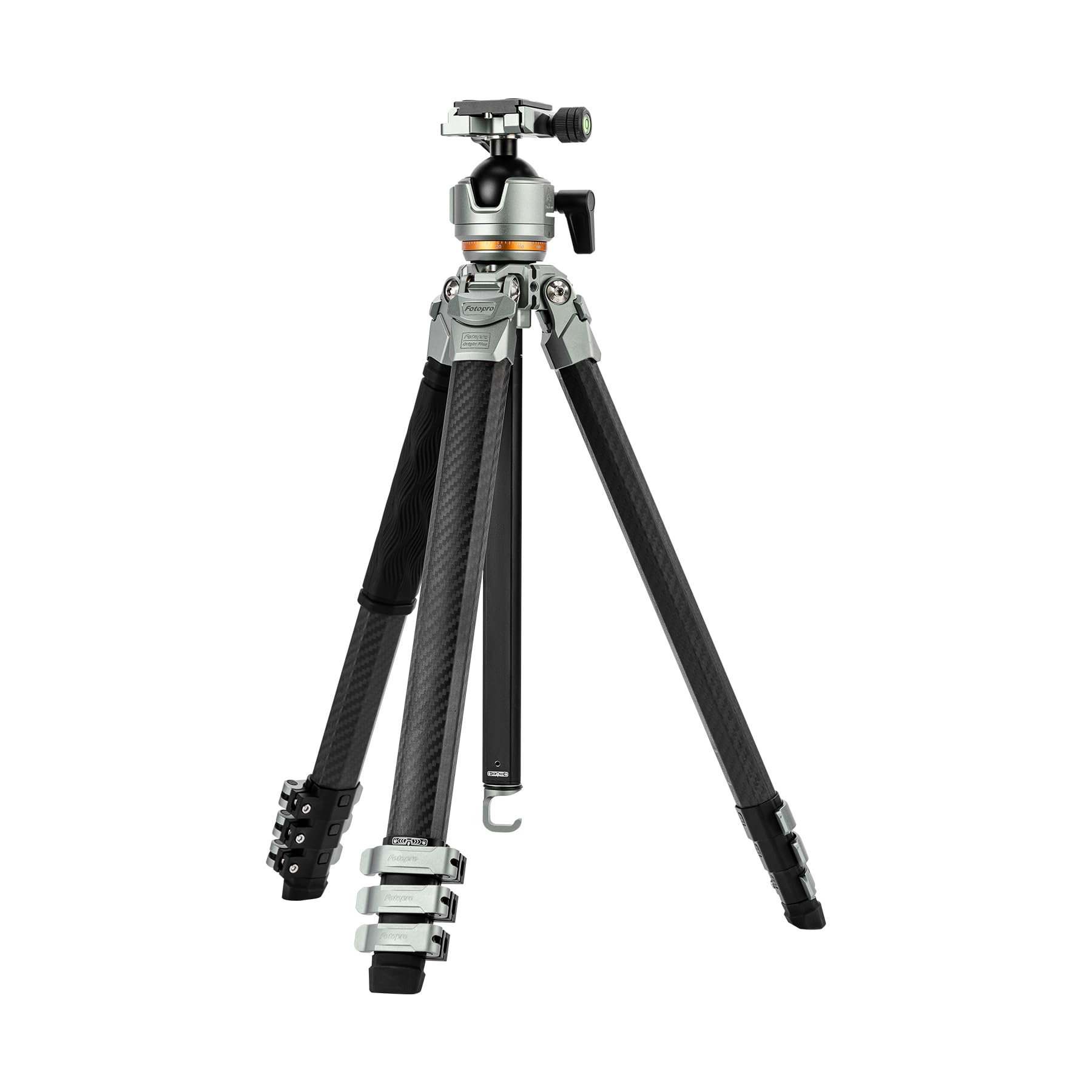 Fotopro Compact Carbon Fiber Travel Tripod, 60 inches Professional Heavy Duty Tripod with Profile Legs Super-Large Ball Head Weatherproof Bag, Fotopro Origin Plus Black Max Load 44lbs