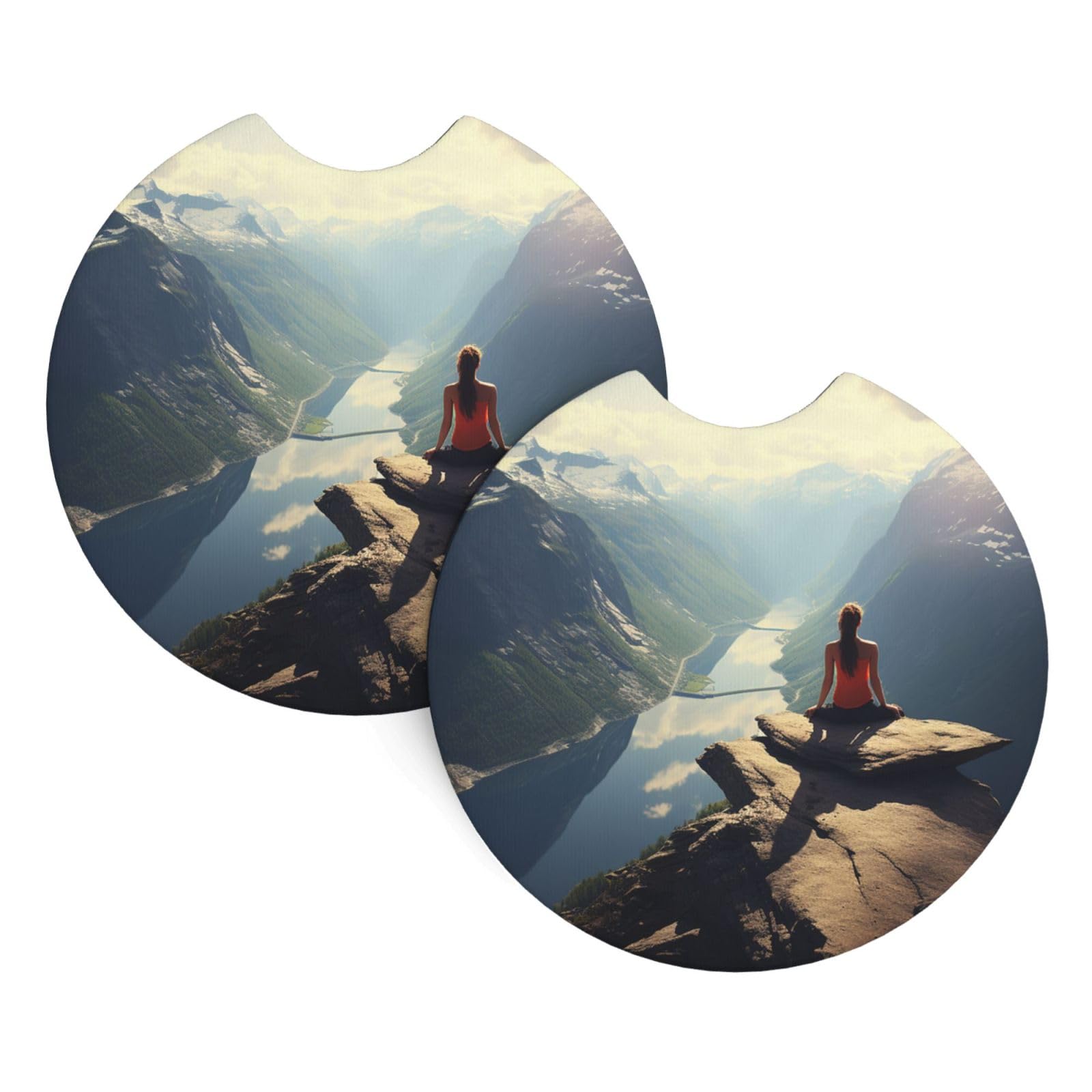 2 Pack Car Coaster for Cup Holders Mountain Top Yoga Car Cup Coaster 2.7" Neoprene Non-Slip Automotive Cup Mat Universal Auto Car Interior Accessories for Women Men Cup Pad