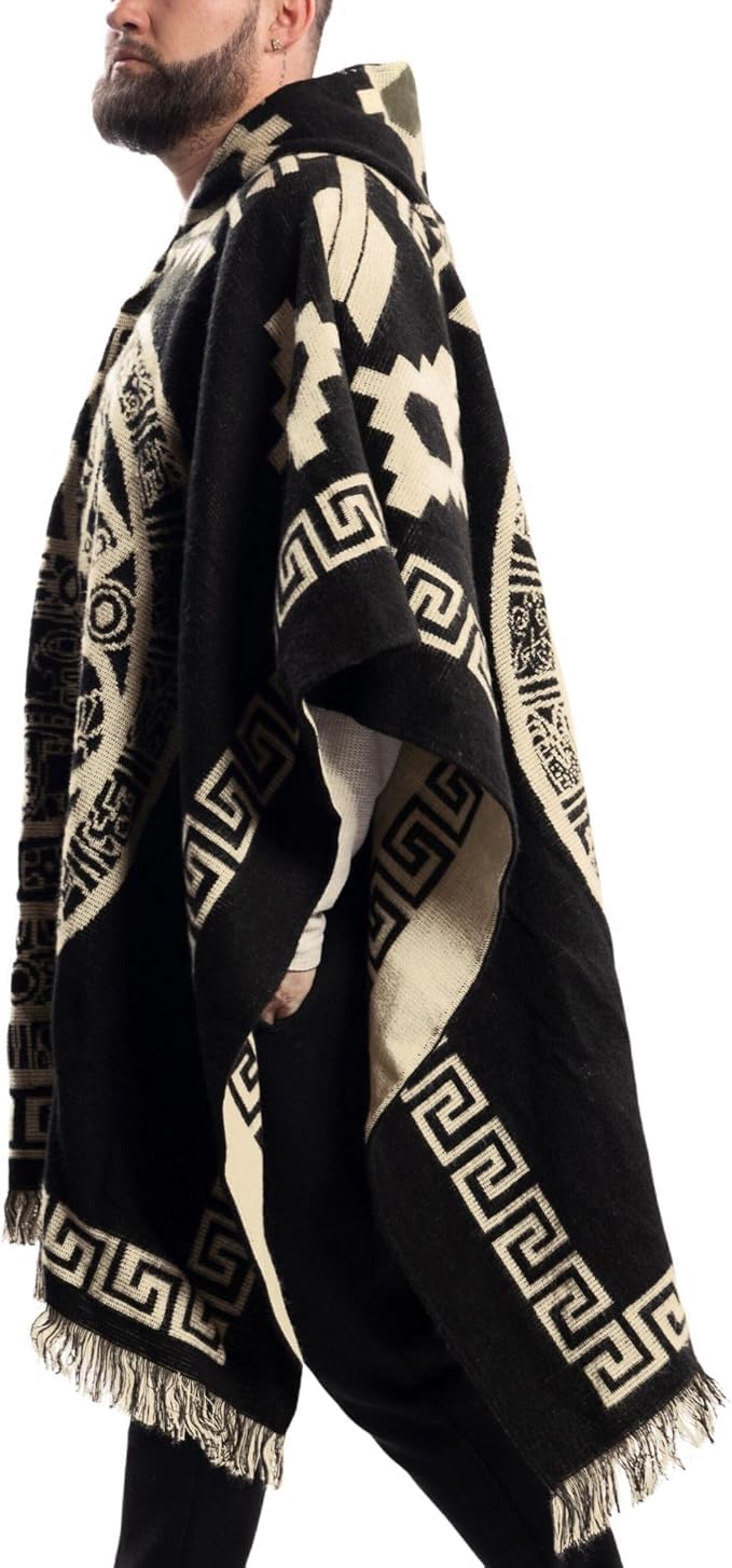 Gamboa Premium Alpaga Laine Poncho Homme Mexicain Polaire Manteux Automne Hiver