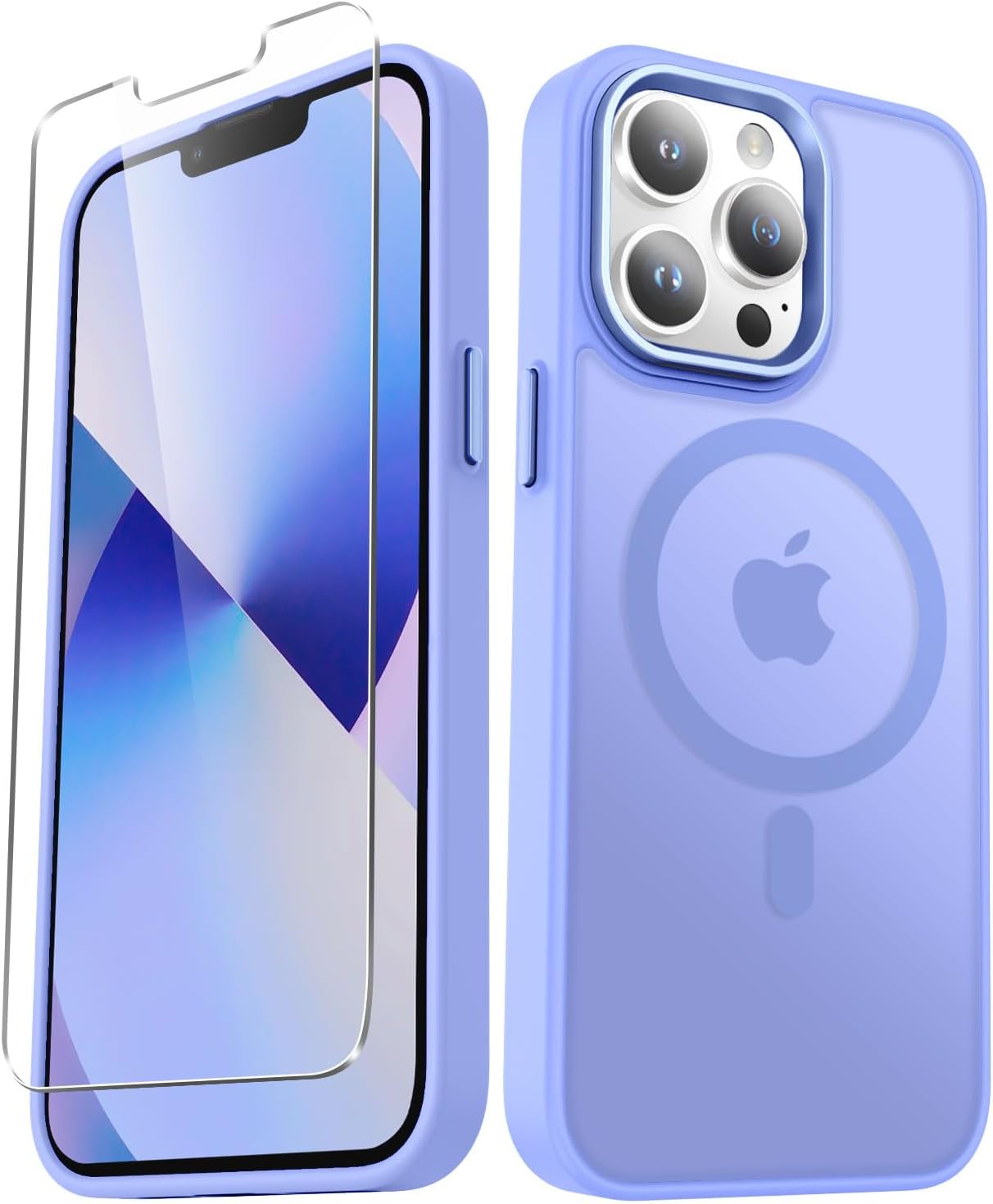 for iPhone 13 Pro Max Case, Matte Magnetic Phone Case with 1 Screen Protector, Support for Magsafe, Translucent Frosted Slim Shockproof Protective Cover for iPhone 13 Pro Max 6.7 inch, Lavender Purple
