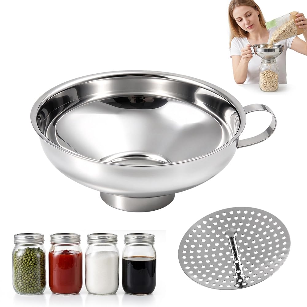 Canning Funnel Set, Stainless Steel Wide Mouth with Filters (Small) | Umbrella Strainer ,…