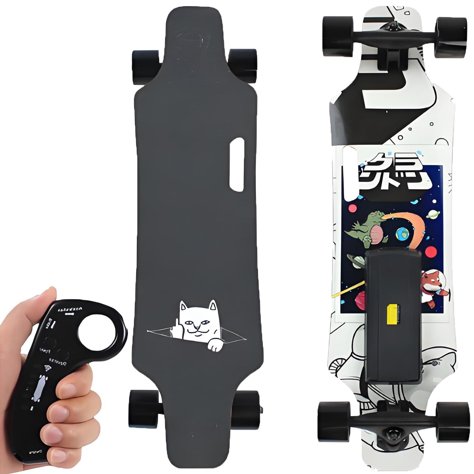 Skateboard électrique tout-terrain avec télécommande, vitesse maximale de 25 km/h, portée de 8 km, batterie 4400 mAh, freinage fluide, contrôle à 4 vitesses, capacité de 90,7 kg, plateau en érable