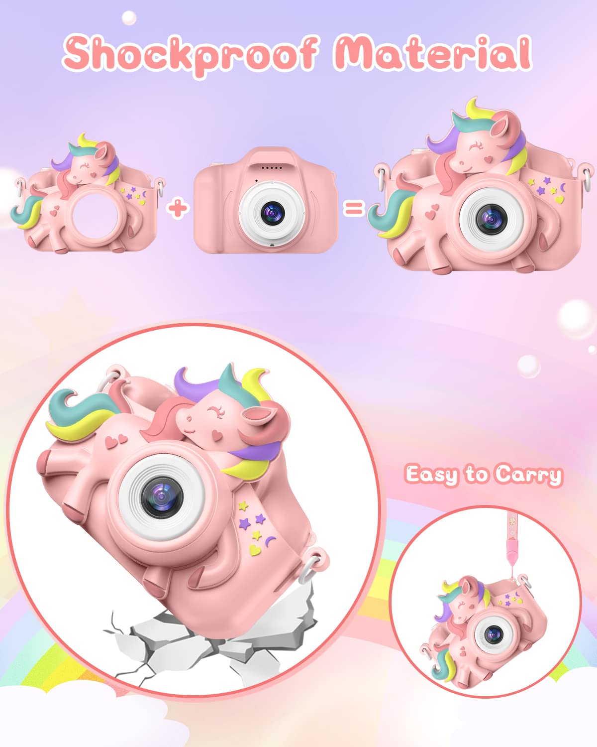 Macchina Fotografica Bambini, Gofunly 2.0 Pollici Schermo Mini Ricaricabile Fotocamera Digitale Bambina, 1080P HD Videocamera Regalo Giocattolo di Natale &Compleanno per Ragazze 3-12 Anni, Scheda 32GB