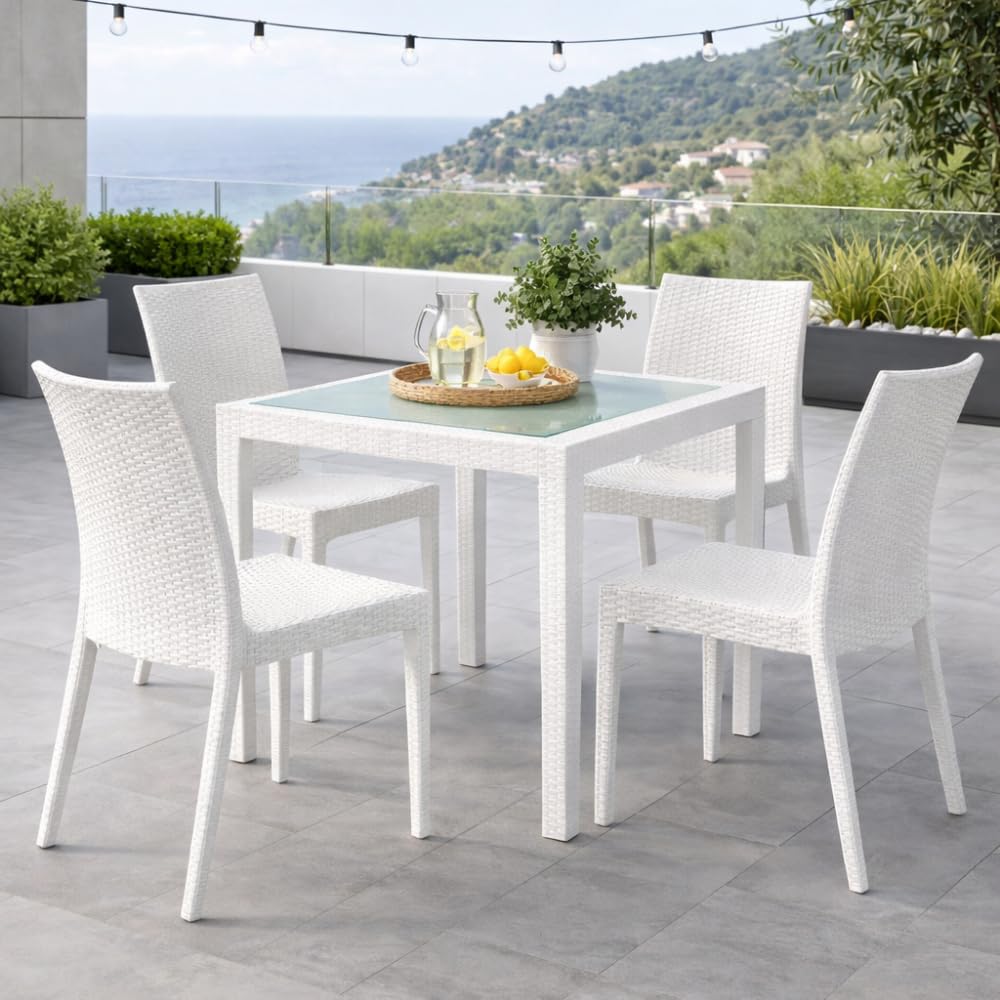 PALUPLUS Set 2 Sedie da Giardino effetto Rattan in Polipropilene colore BIANCO, misura 47x59x86 cm, Sedia Impilabile Senza Braccioli per Esterno ed Interno -VERO954F-9