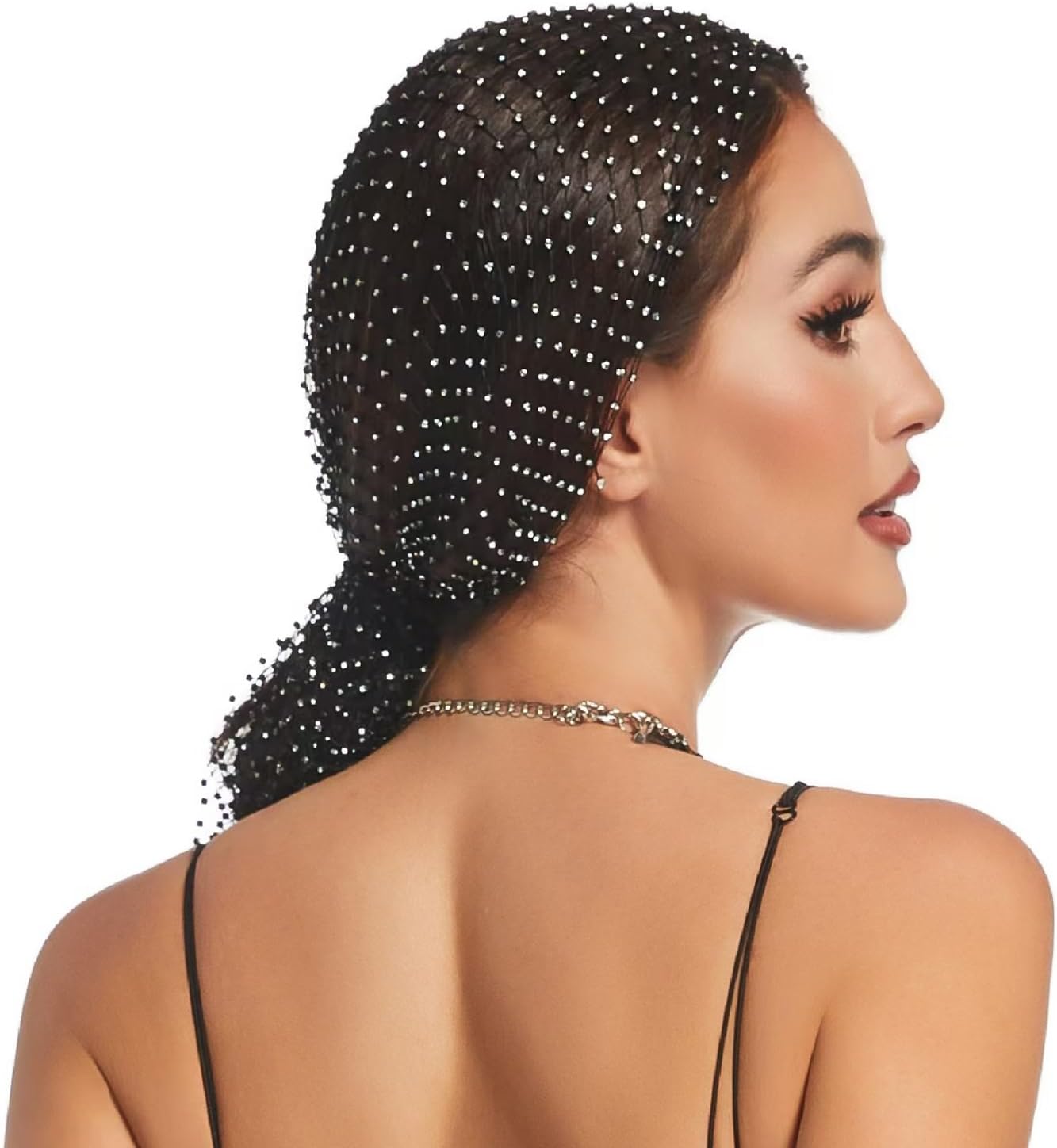 PURFUN Sparkly Rhinestones Fishnet Head Scarf Men Women Crystal Halloween Stage Nightclub Raves Party Head Cover Wraps Beanie