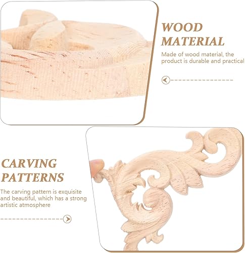 Miniatura 8 de LIFKOME 4 calcomanías de muebles de madera tallada para gabinete, ornlay muebles, apliques florales de pared, guardarropa, apliques de madera sin