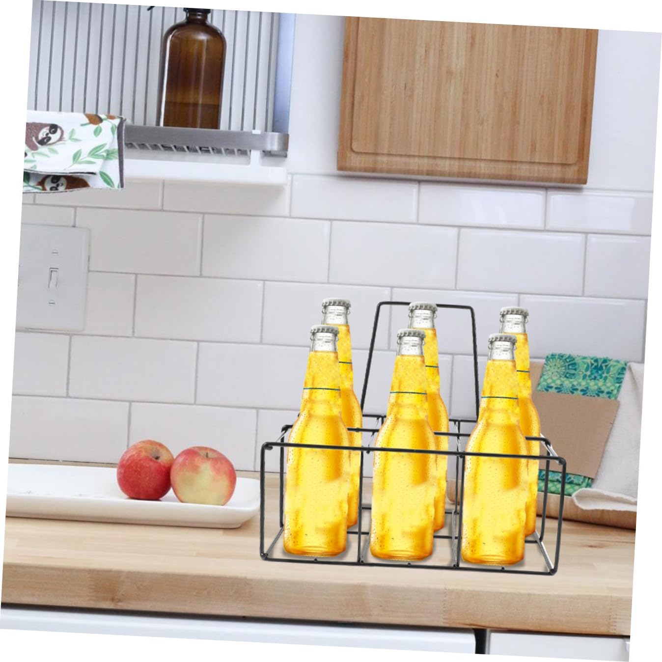 SOLUSTRE 6grids Convenient Beer Bottle Holder Wrought Iron Storage Rack Milk Bottle Carrying Rack