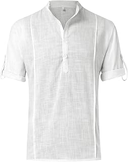 Mens Spring and Summer Solid Color Cotton and with Holes and Lapels and Half Buttoned Short Sleeved Shirts Slubby Cotton Workout Top Short Sleeve Party Running T-Shirt Shirt
