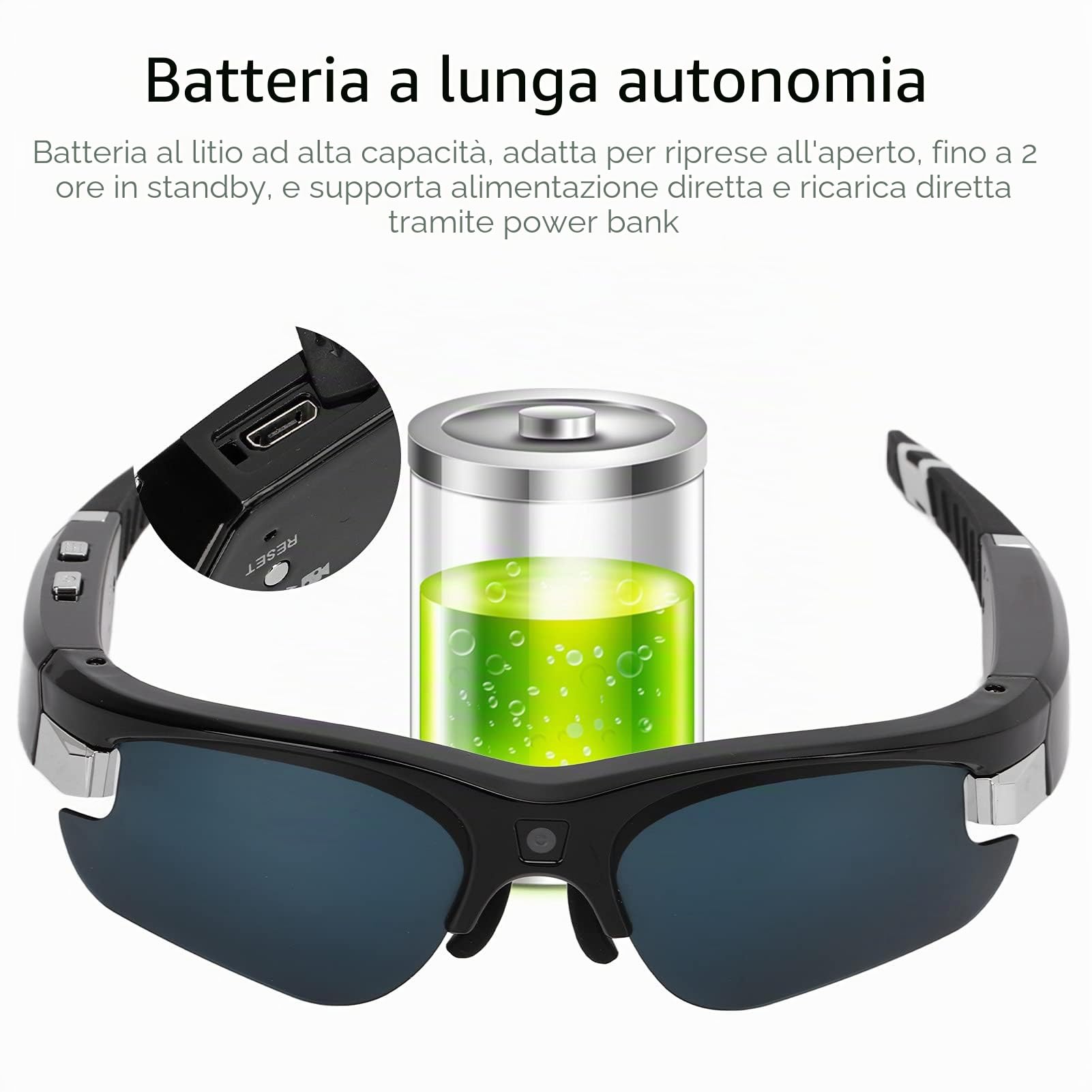 Bewinner Camera 1080P 30FPS HD Video Glasses, Full HD Recording Smart Wearable Wireless Sunglasses for Outdoor Sports Traveling Driving